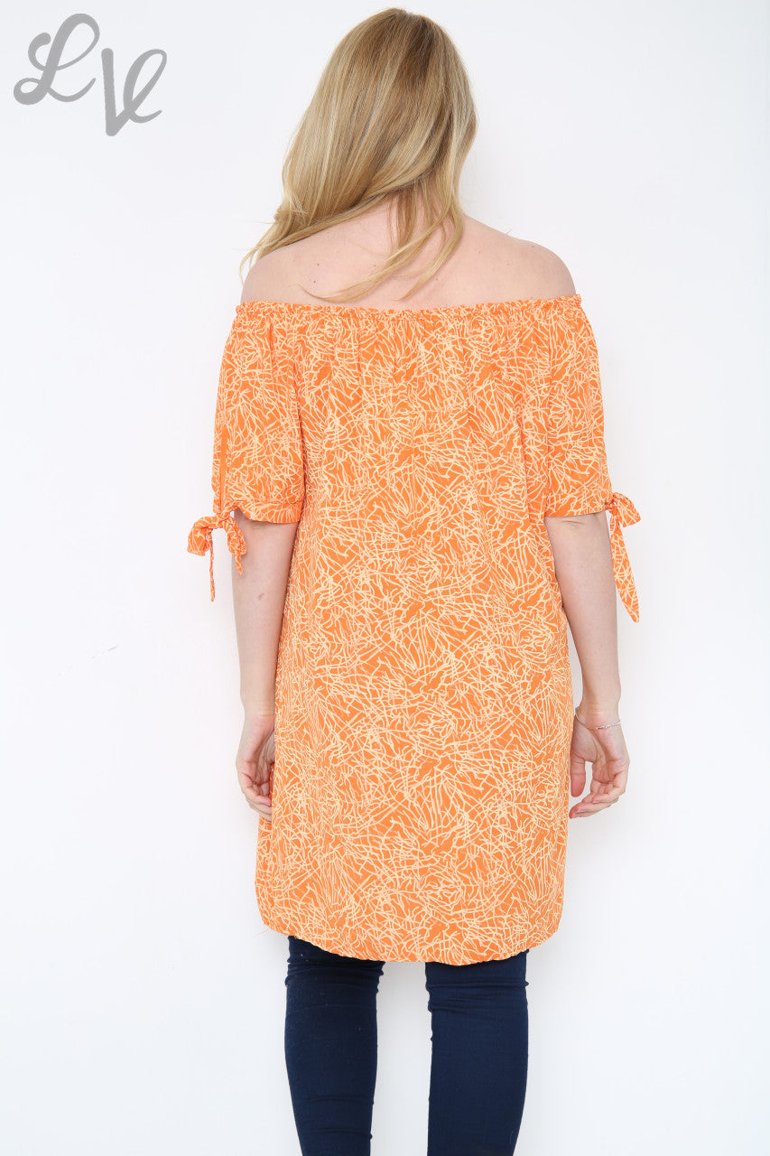 Dames Off-Shoulder Top Met Print Oranje