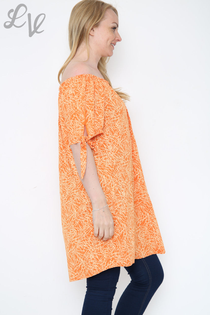 Dames Off-Shoulder Top Met Print Oranje