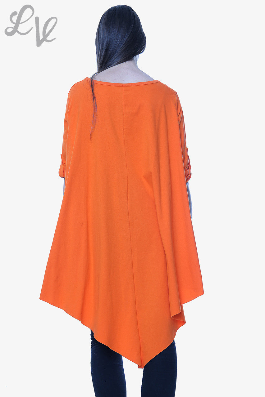 Dames effen asymmetrische top oranje eenheidsprijs € 9,99