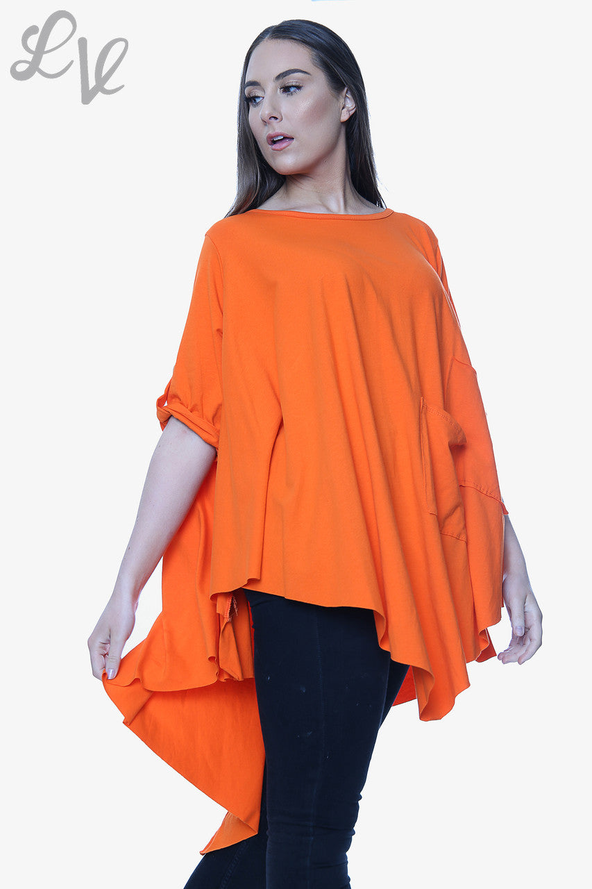 Dames effen asymmetrische top oranje eenheidsprijs € 9,99
