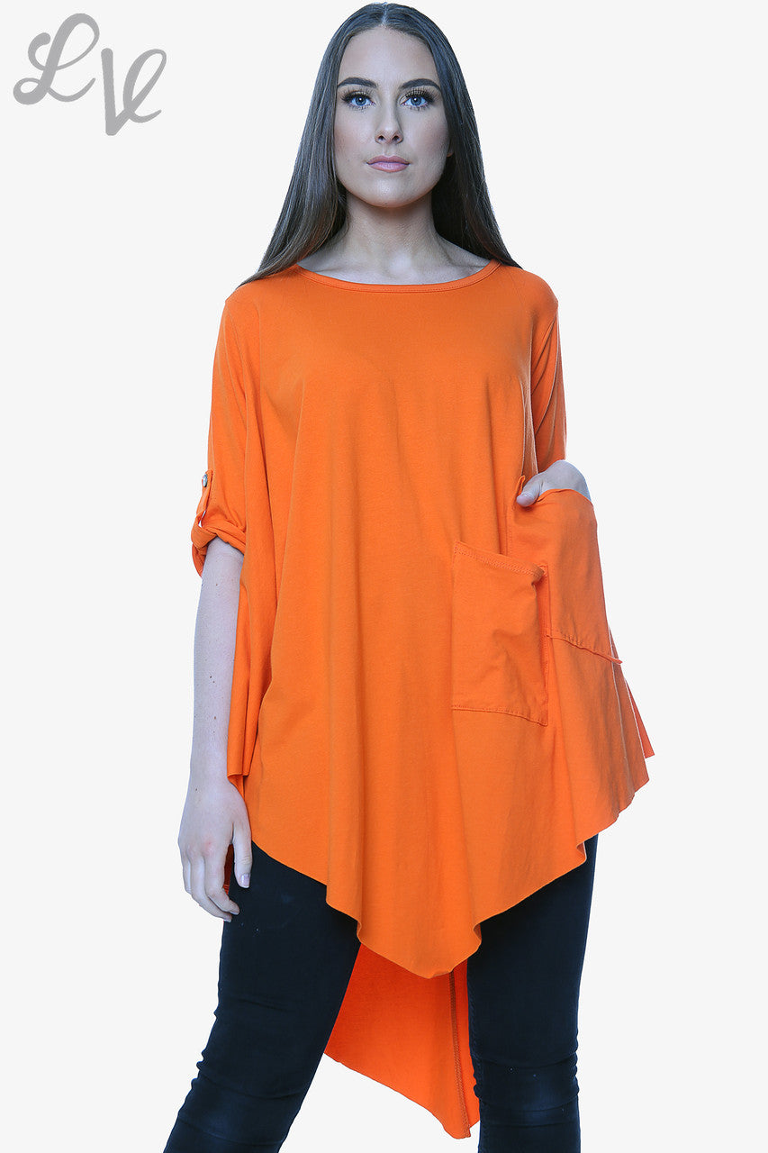 Dames effen asymmetrische top oranje eenheidsprijs € 9,99