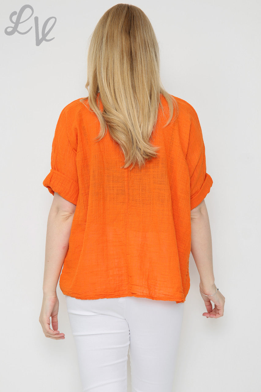 Dames Top met Folie Bladdesign Oranje Stukprijs €12,99