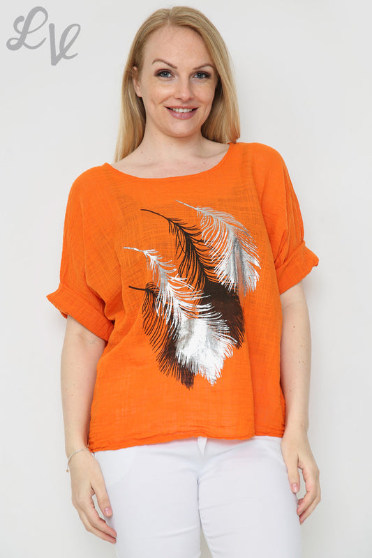 Ladies Foil Leaf Design Top Orange Unit Price £12.99