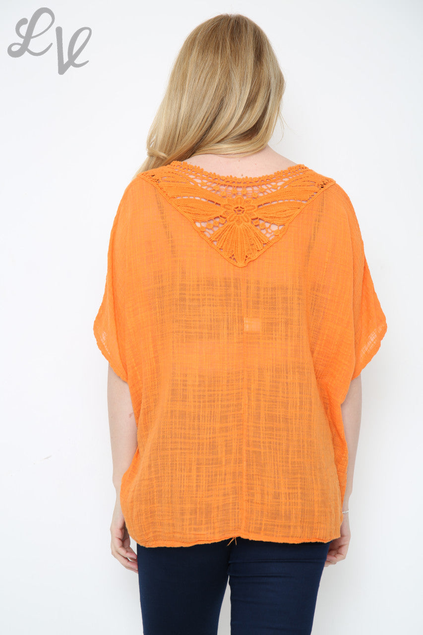 Ladies Crochet Back Top Orange