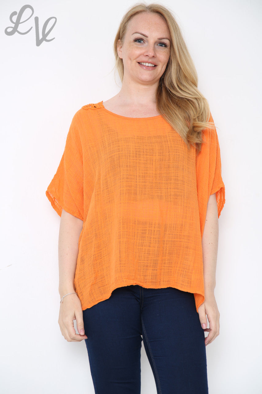 Ladies Crochet Back Top Orange
