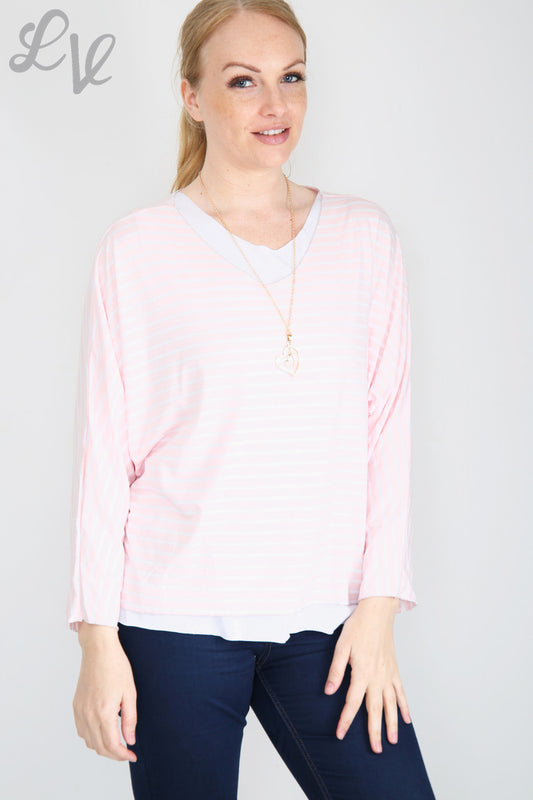 Ladies Striped Two Layer Top Pink Unit Price £8.99