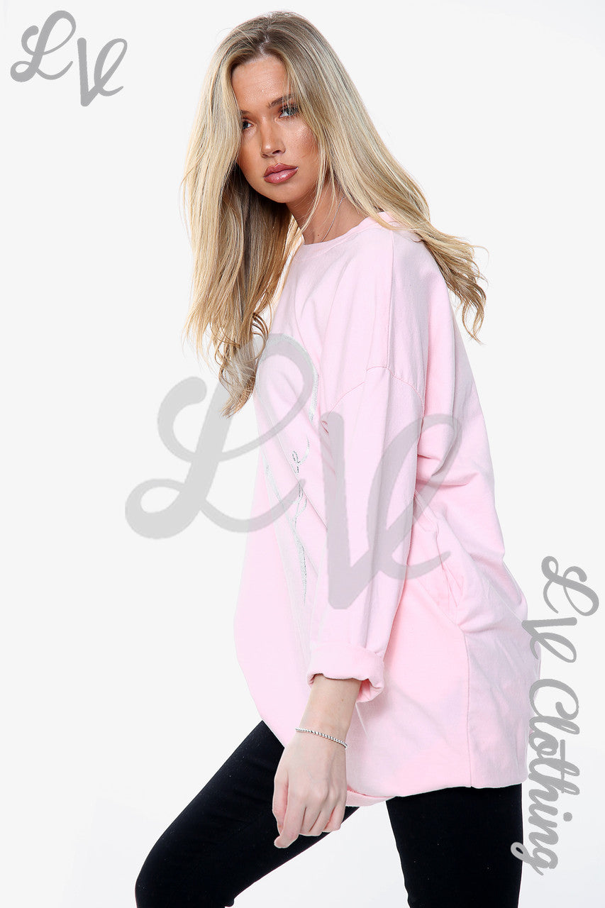 Dames Folie Hart Liefde Graphic Sweatshirt Top Roze Prijs WAS €12,99 NU €9,74