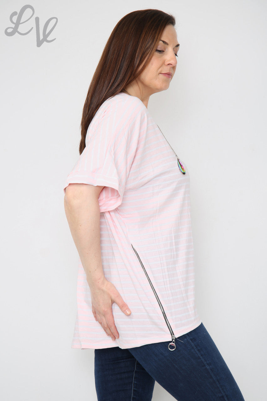 Dames Top Korte Mouw Gestreepte Roze Stukprijs WAS €8,99 NU €5
