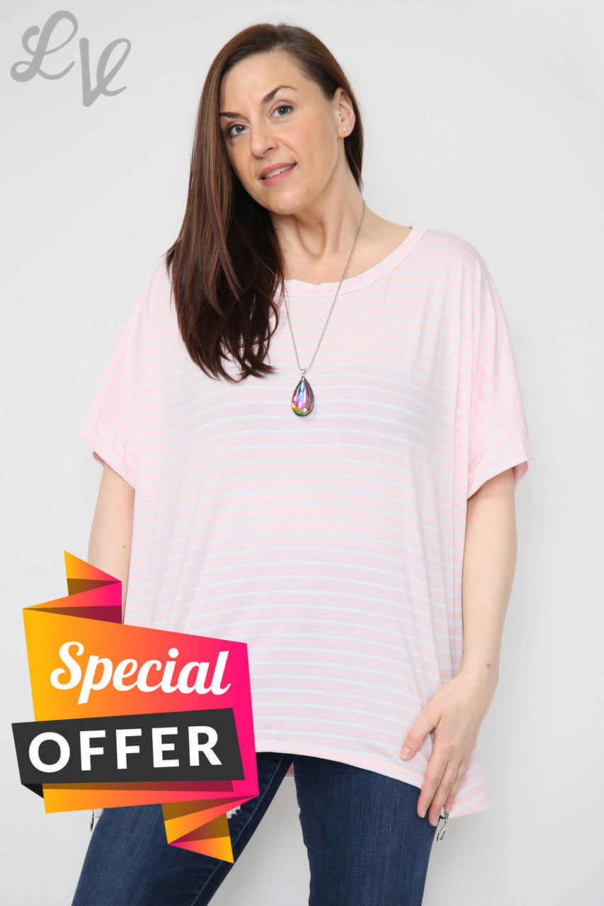 Dames Top Korte Mouw Gestreepte Roze Stukprijs WAS €8,99 NU €5