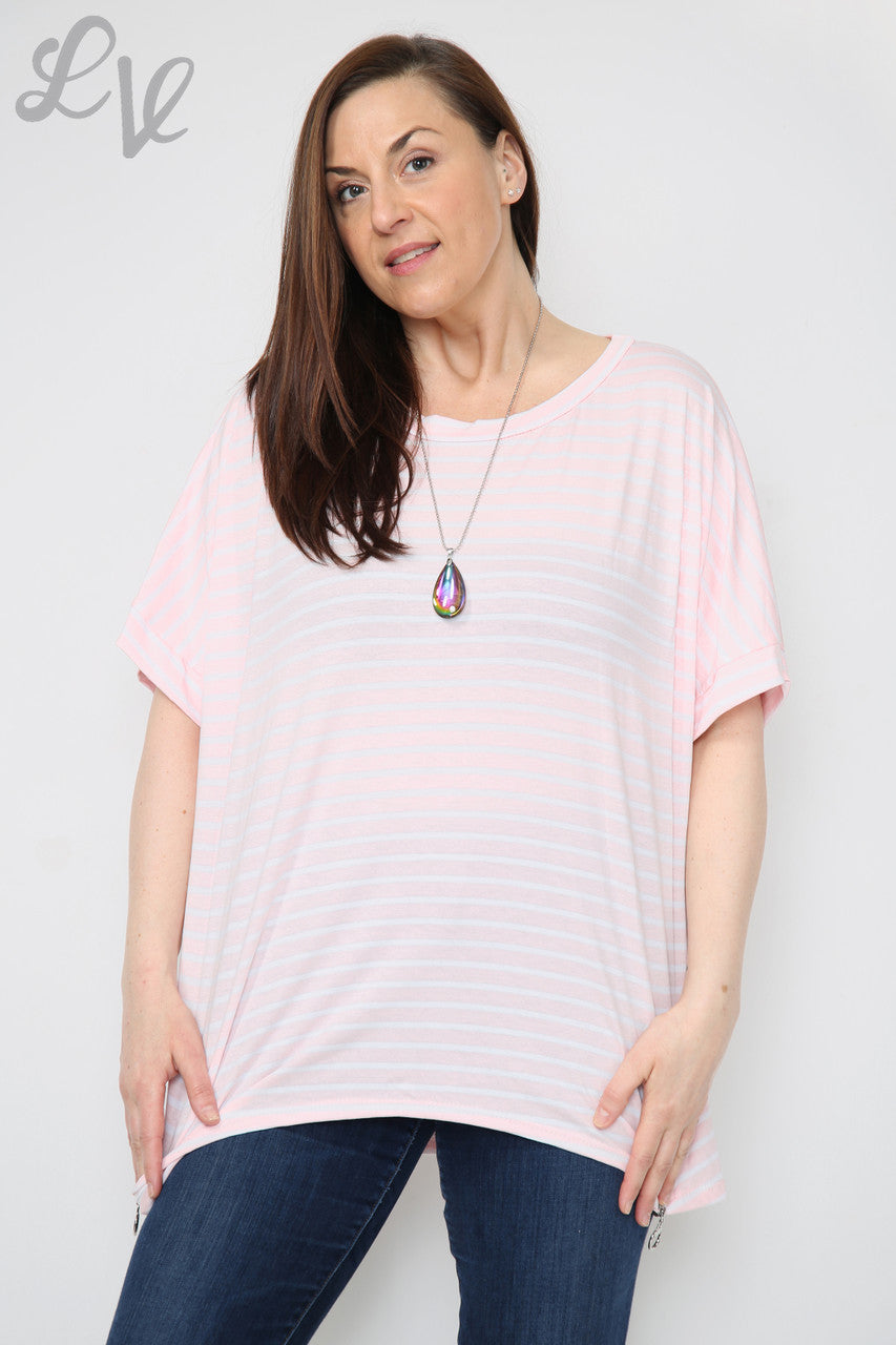 Dames Top Korte Mouw Gestreepte Roze Stukprijs WAS €8,99 NU €5