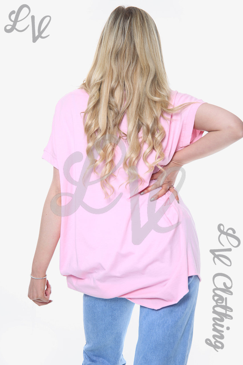 Damesfolie Hart Graphic Top Roze Stukprijs €10,99