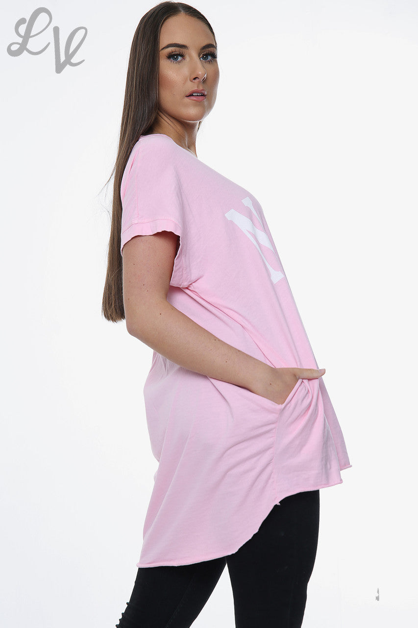 Dames Leuke Slogan Top Roze Eenheidsprijs €6,99