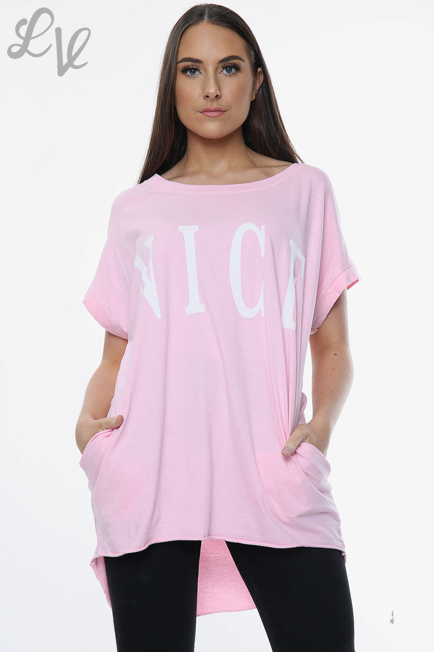 Dames Leuke Slogan Top Roze Eenheidsprijs €6,99