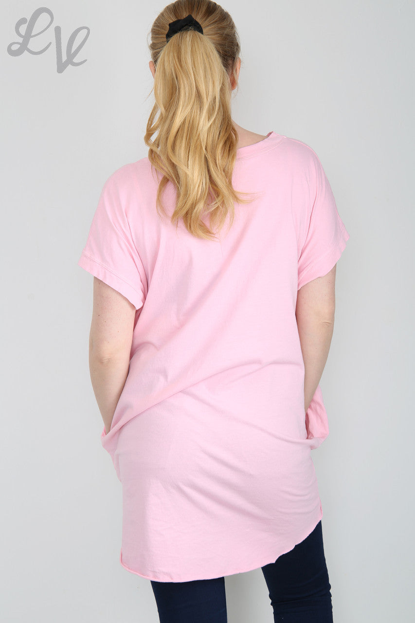 Dames folie 'Stijl' grafische top roze Prijs per stuk € 8,99