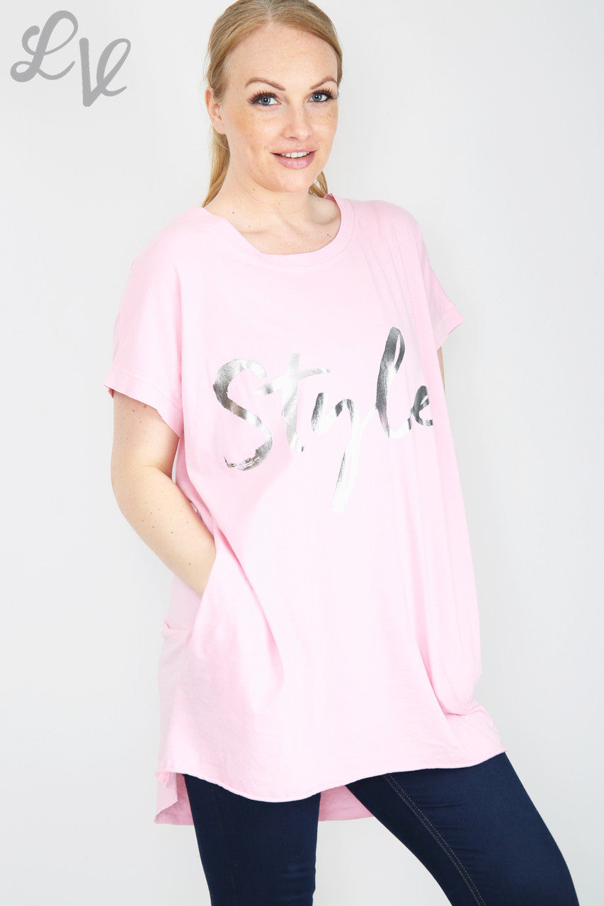 Dames folie 'Stijl' grafische top roze Prijs per stuk € 8,99