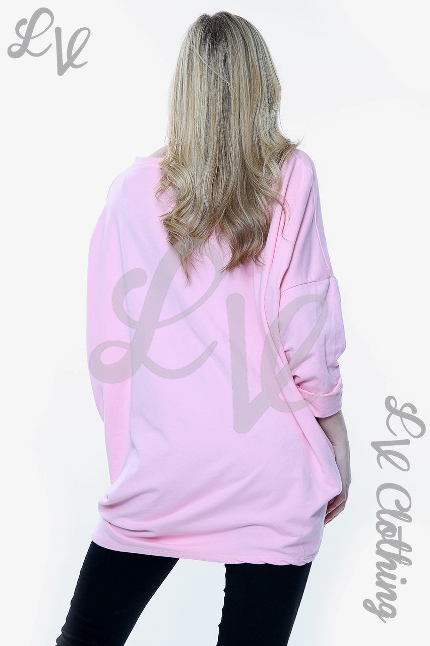Dames Sweatshirt Top met Verfkwastvormige Print Roze Stukprijs WAS €11,99 NU €5,99
