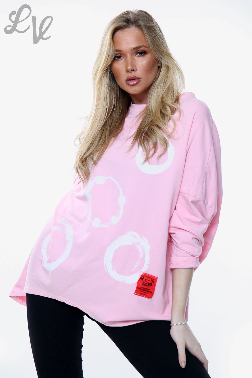 Dames Sweatshirt Top met Verfkwastvormige Print Roze Stukprijs WAS €11,99 NU €5,99