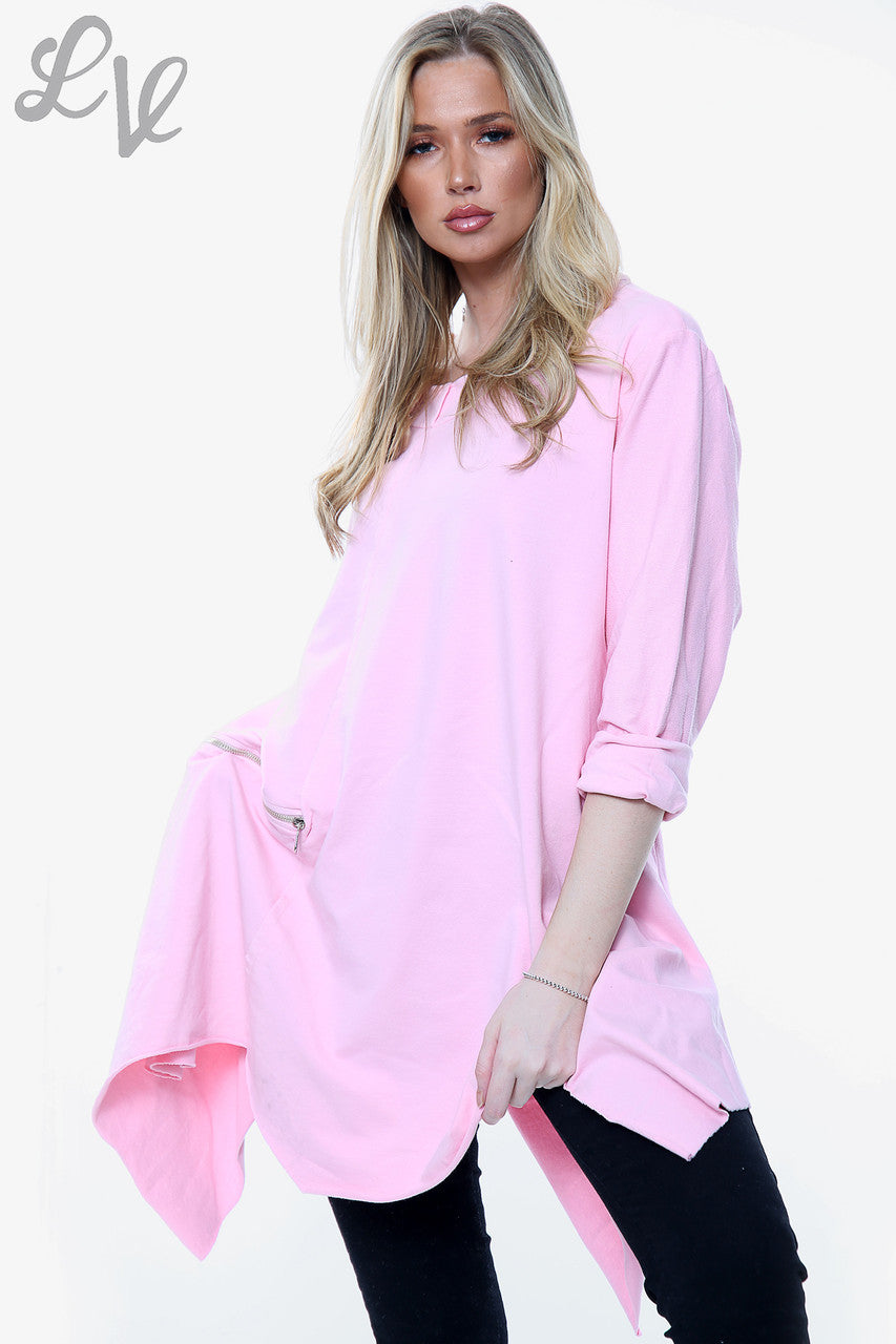 Dames Sweatshirt met Gedrapeerde Zoom en Rits Roze Prijs EERDER €11,99 NU €5,99