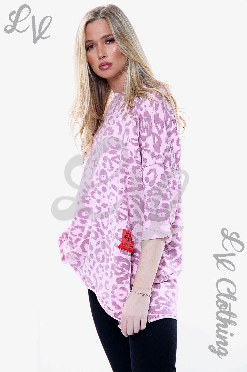 Dames trui met dieren luipaardprint roze stukprijs WAS €15,99 NU €7,99