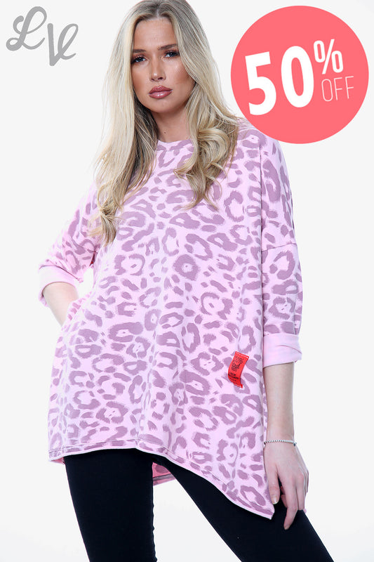 Ladies Animal Leopard Print Sweatshirt Top Pink Unit Price WAS £15.99 NOW £7.99