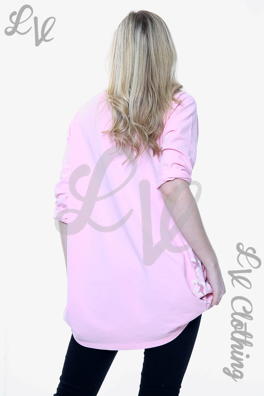 Ladies Star Print Neck & Hemline Top Pink Unit Price WAS £11.99 NOW £5.99