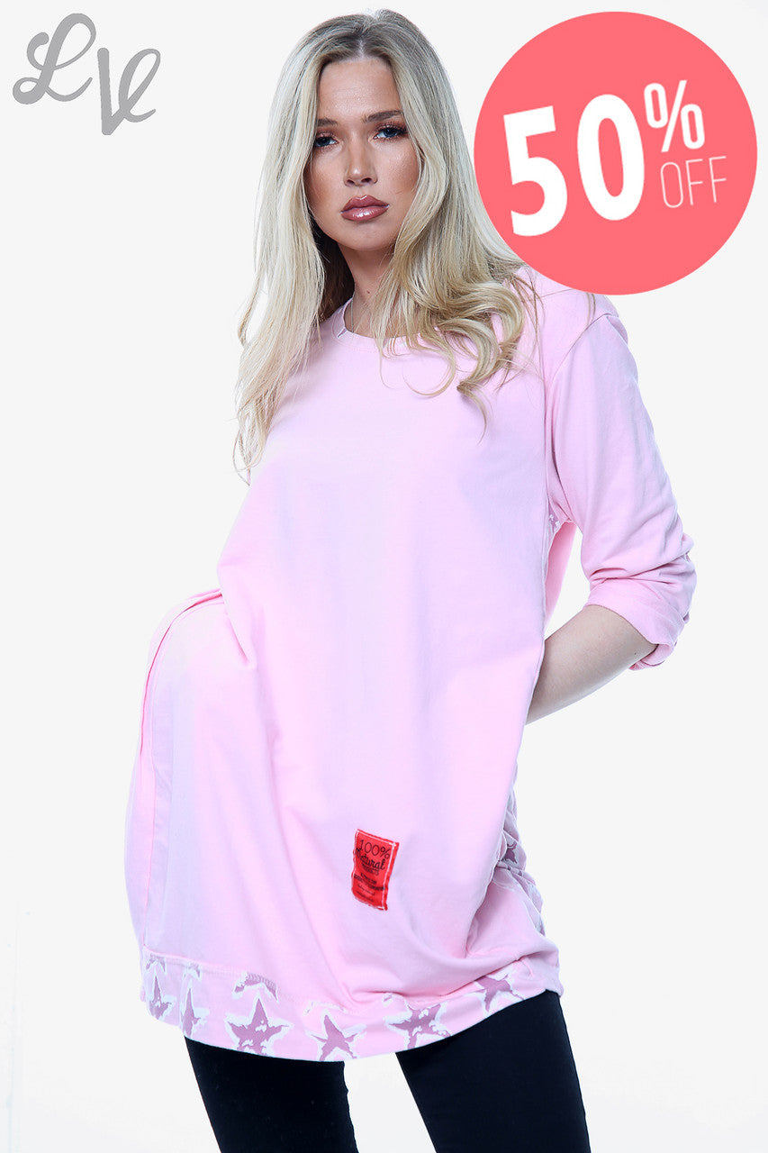 Ladies Star Print Neck & Hemline Top Pink Unit Price WAS £11.99 NOW £5.99