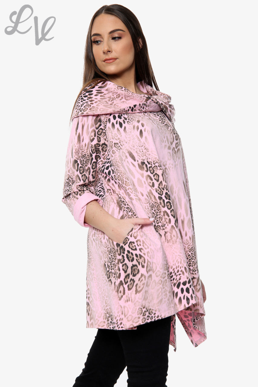 Dames sweatshirt met dierenprint en gedrapeerde schouder roze Stukprijs €13,99