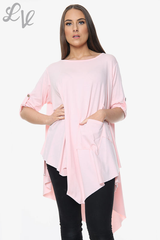 Ladies Plain Asymmetrical Top Pink Unit Price £9.99