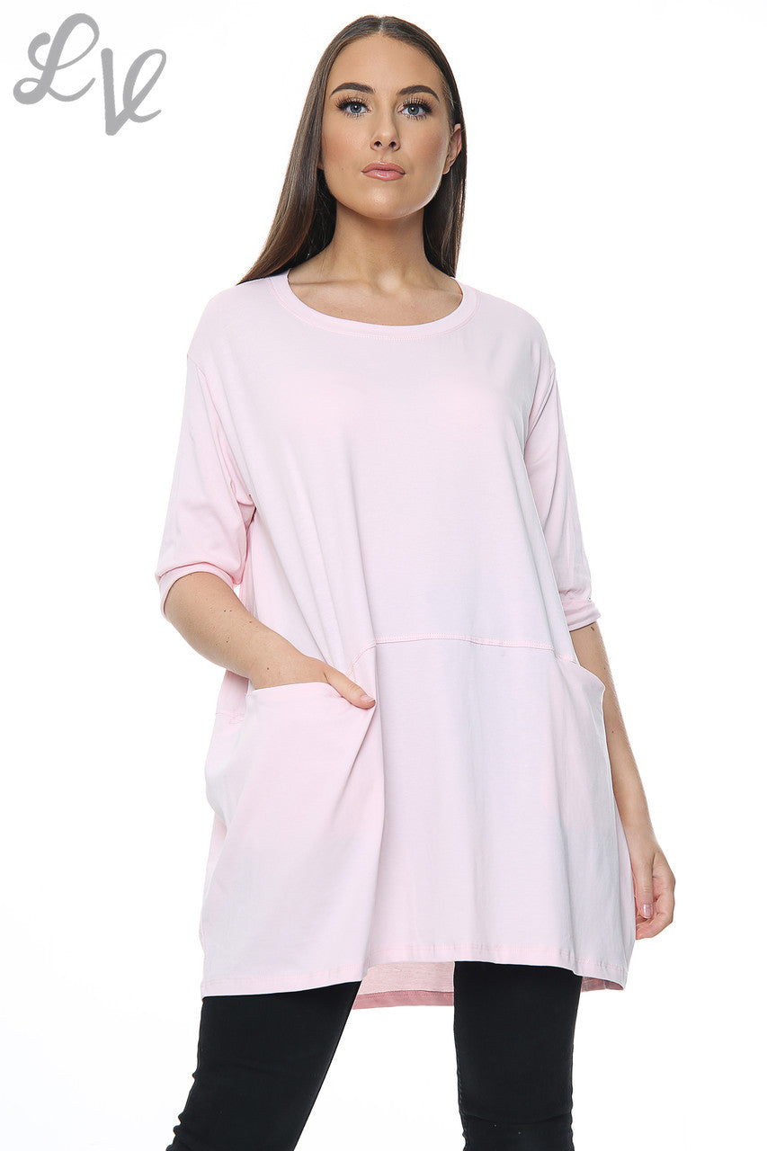 Dames Effen Top Met Zakken Roze Stukprijs €8,99