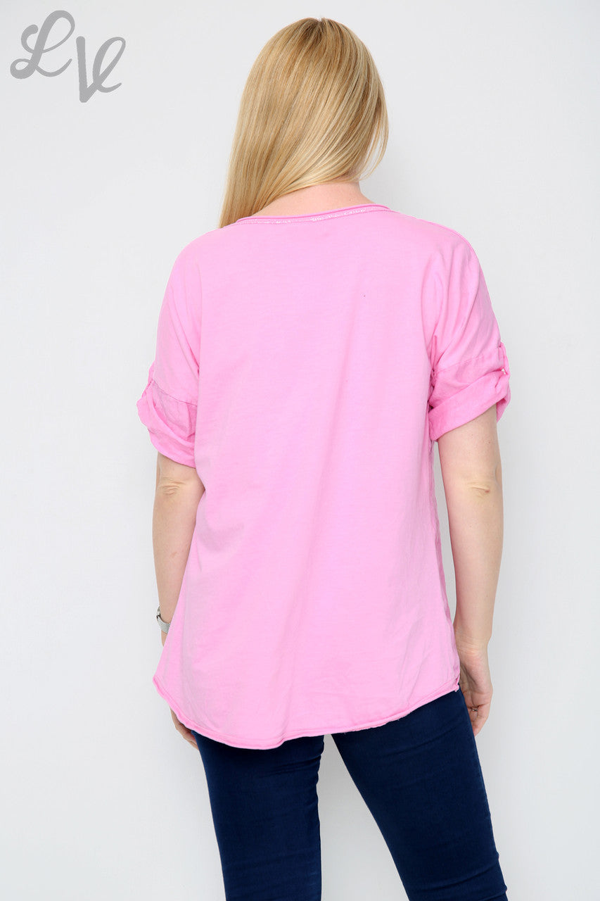 Ladies Foil Flowers Top Pink Unit Price £11.99