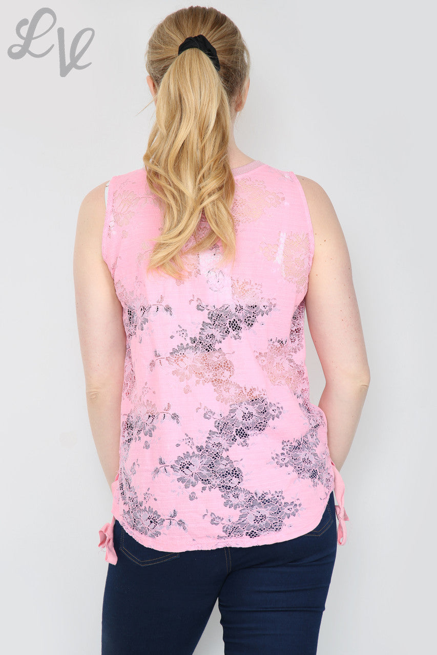 Ladies Queen Lace Back Vest Top Pink Unit Price WAS £9.99 NOW £4.99