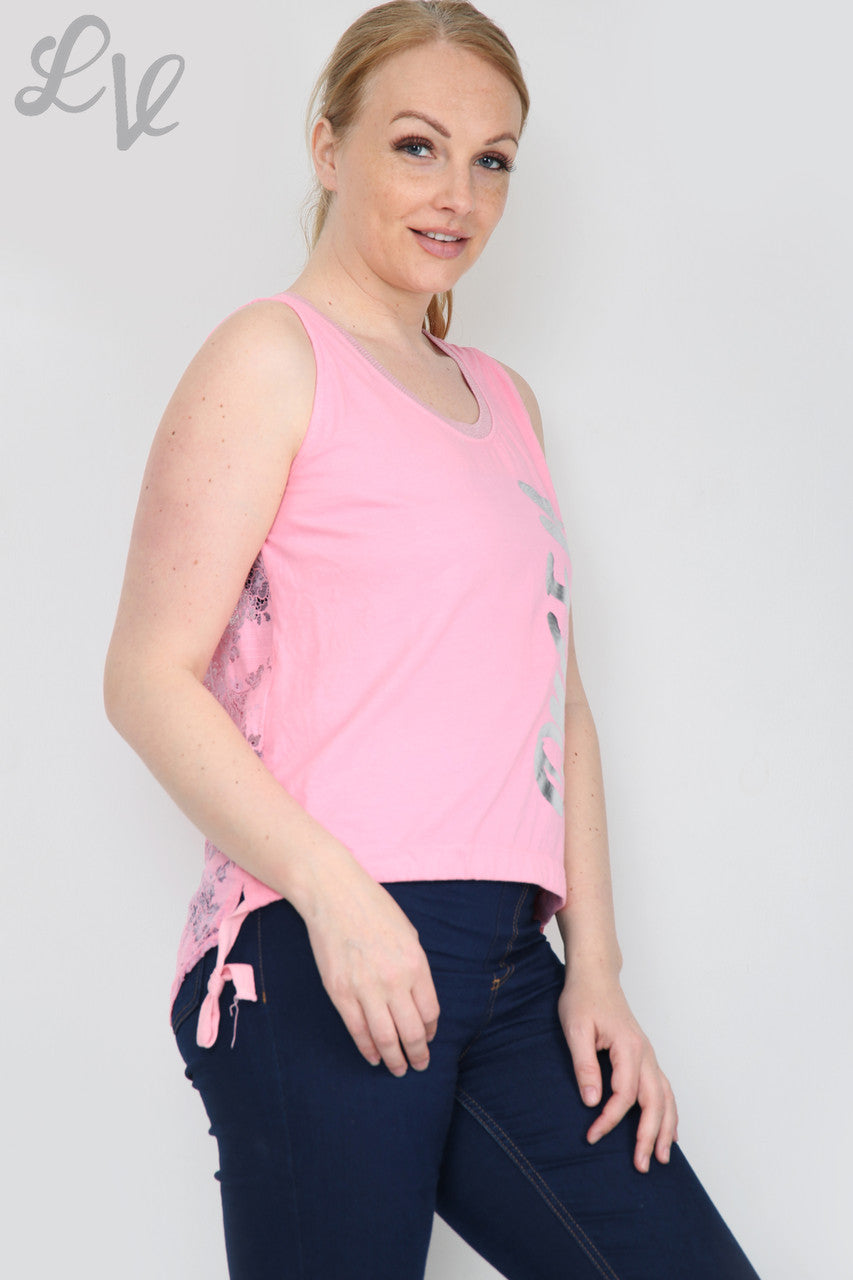 Ladies Queen Lace Back Vest Top Pink Unit Price WAS £9.99 NOW £4.99