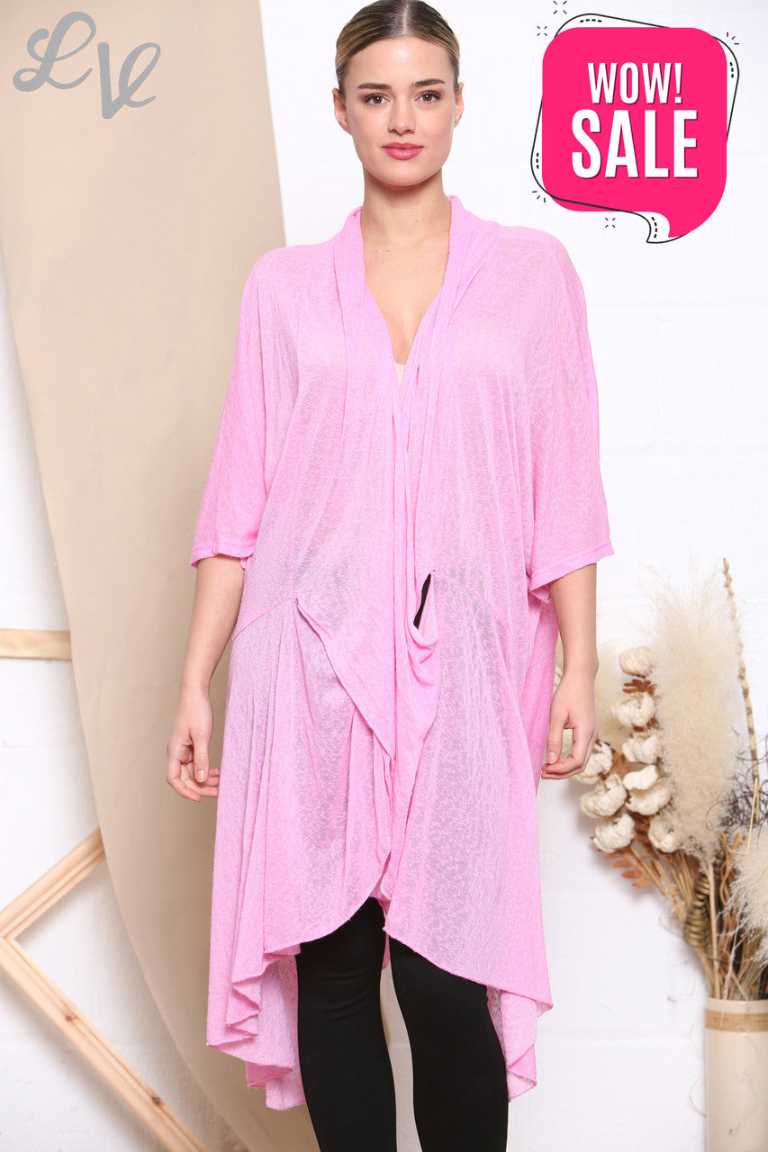 Ladies Sloppy Wrap Cardigan Style Top Pink