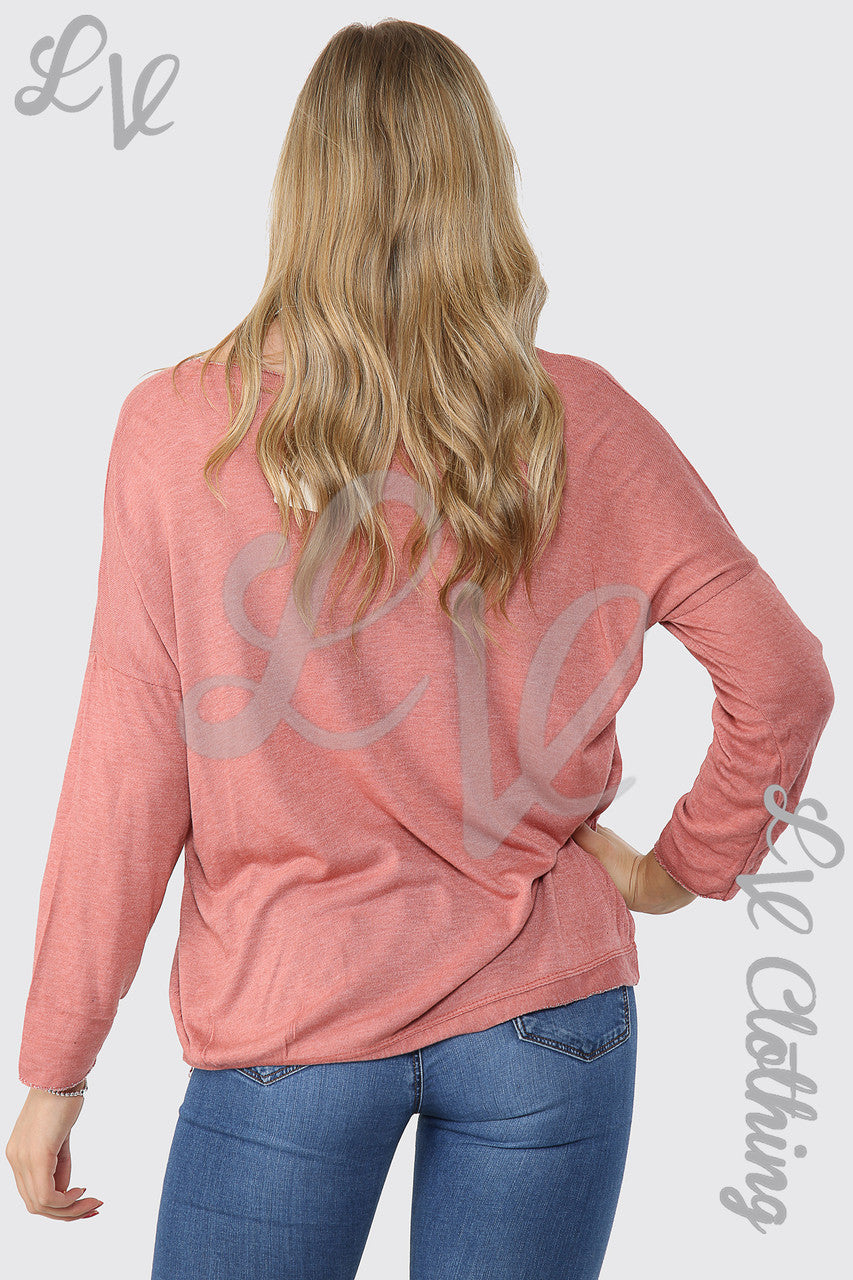 Ladies Shimmer Silver Star Embroidered Top Pink - Unit Price £11.99