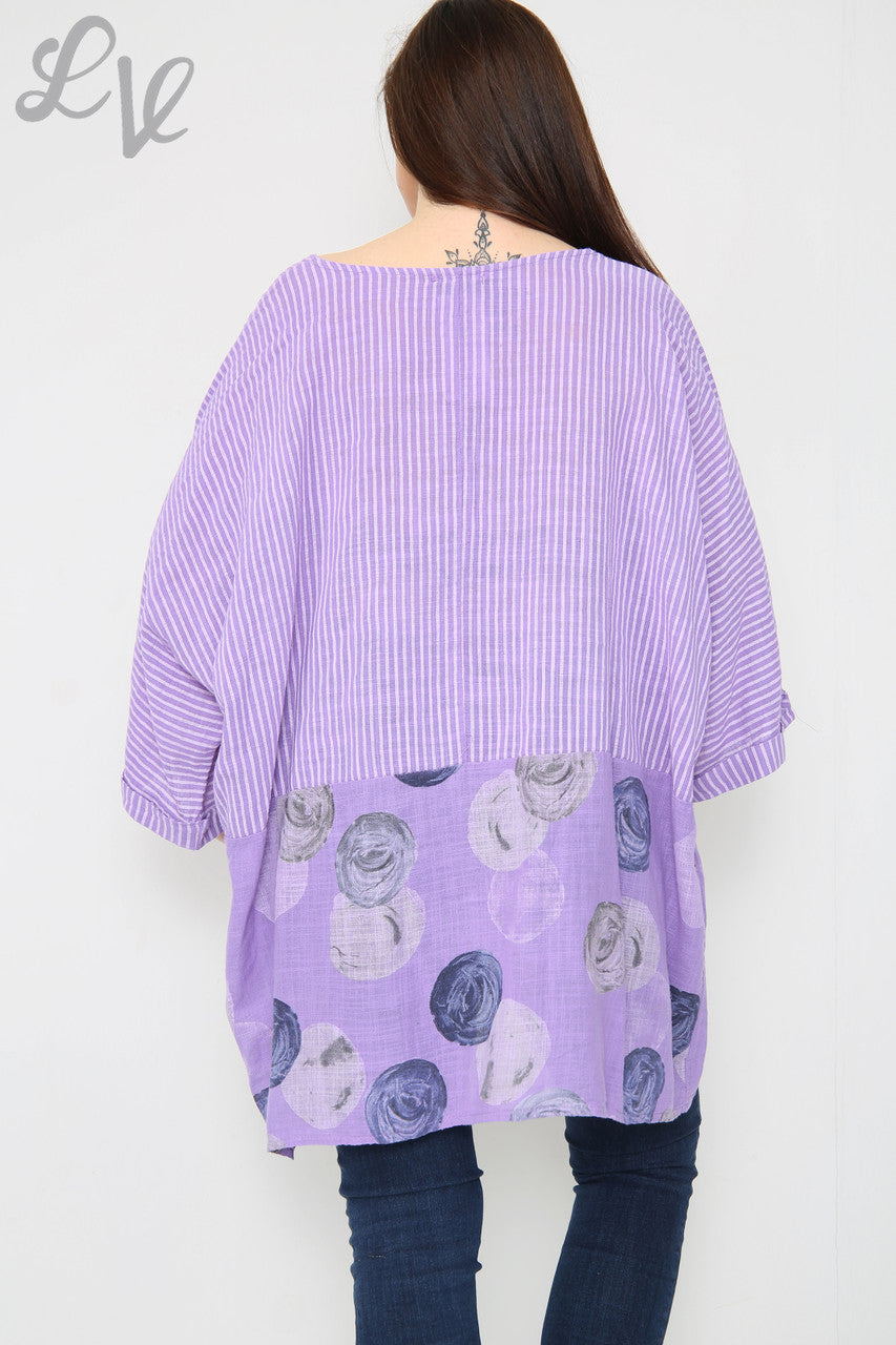 Ladies Stripes & Circles Print Top Purple Unit Price £8.99