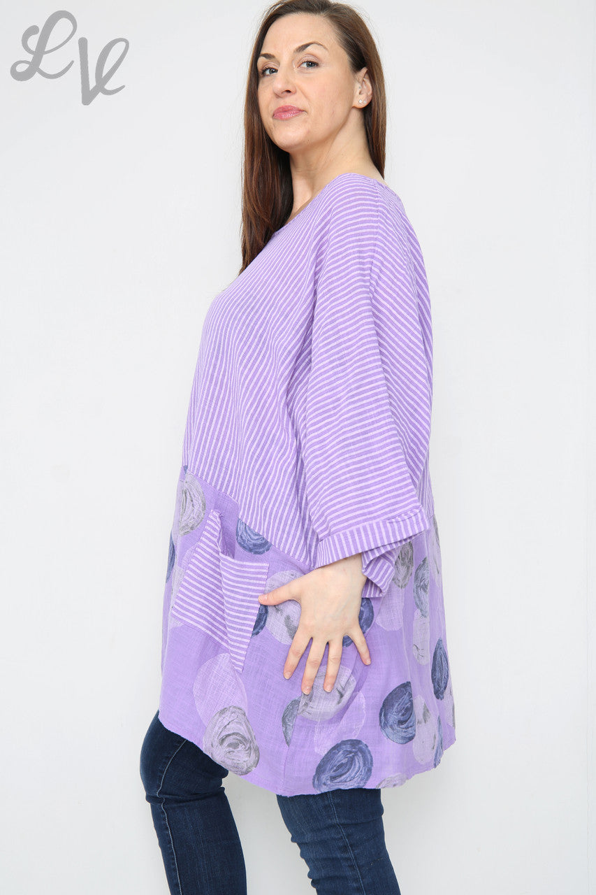 Ladies Stripes & Circles Print Top Purple Unit Price £8.99