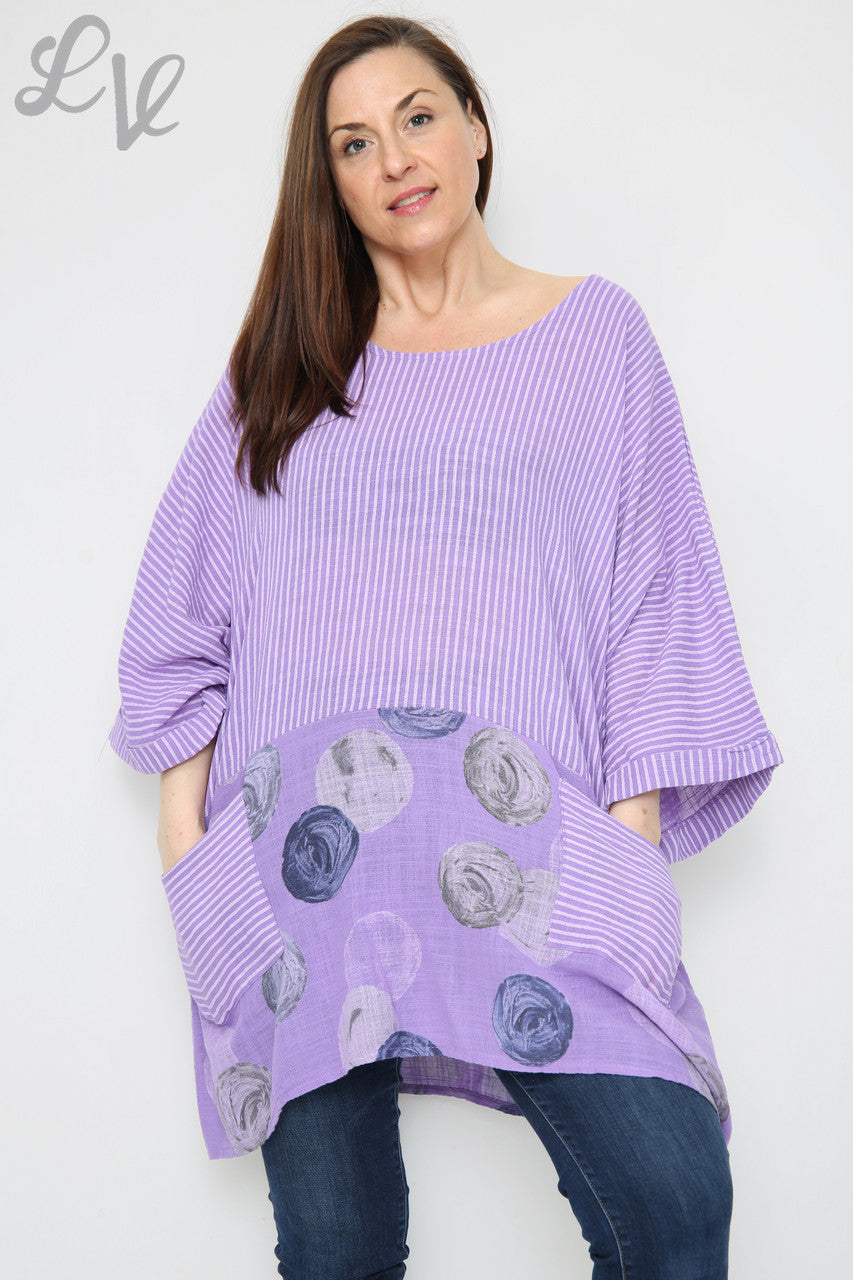 Ladies Stripes & Circles Print Top Purple Unit Price £8.99