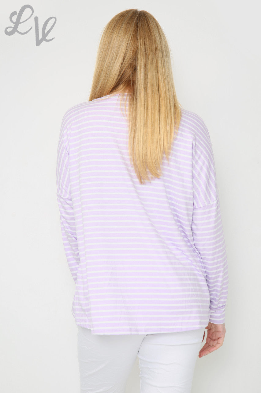 Dames gestreepte & sterrentop paars per stuk €8,99