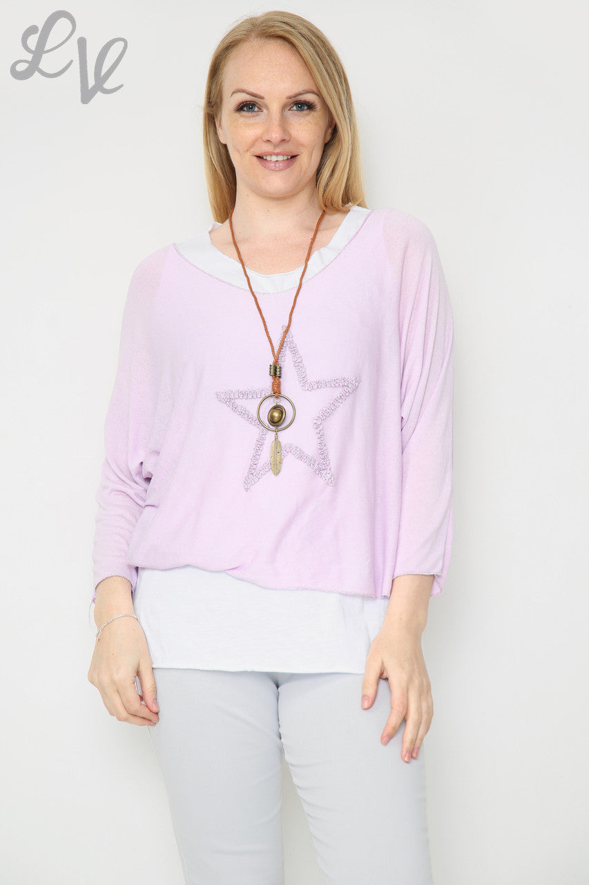 Dames Glitter Ster 2-Laags Top Met Ketting Paars Eenheidsprijs €8,99