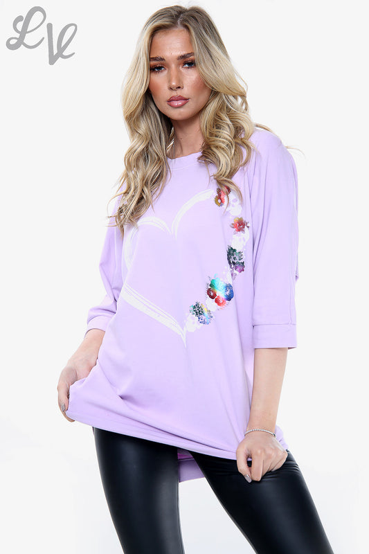 Ladies Skull Heart Graphic Top Purple Unit Price £14.99