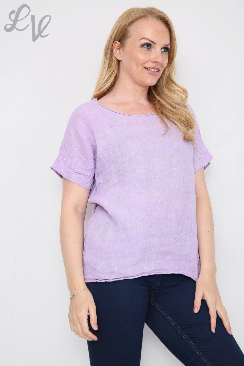 Dames Glitter Hartjesprint Top Paars Per stukprijs € 9,99