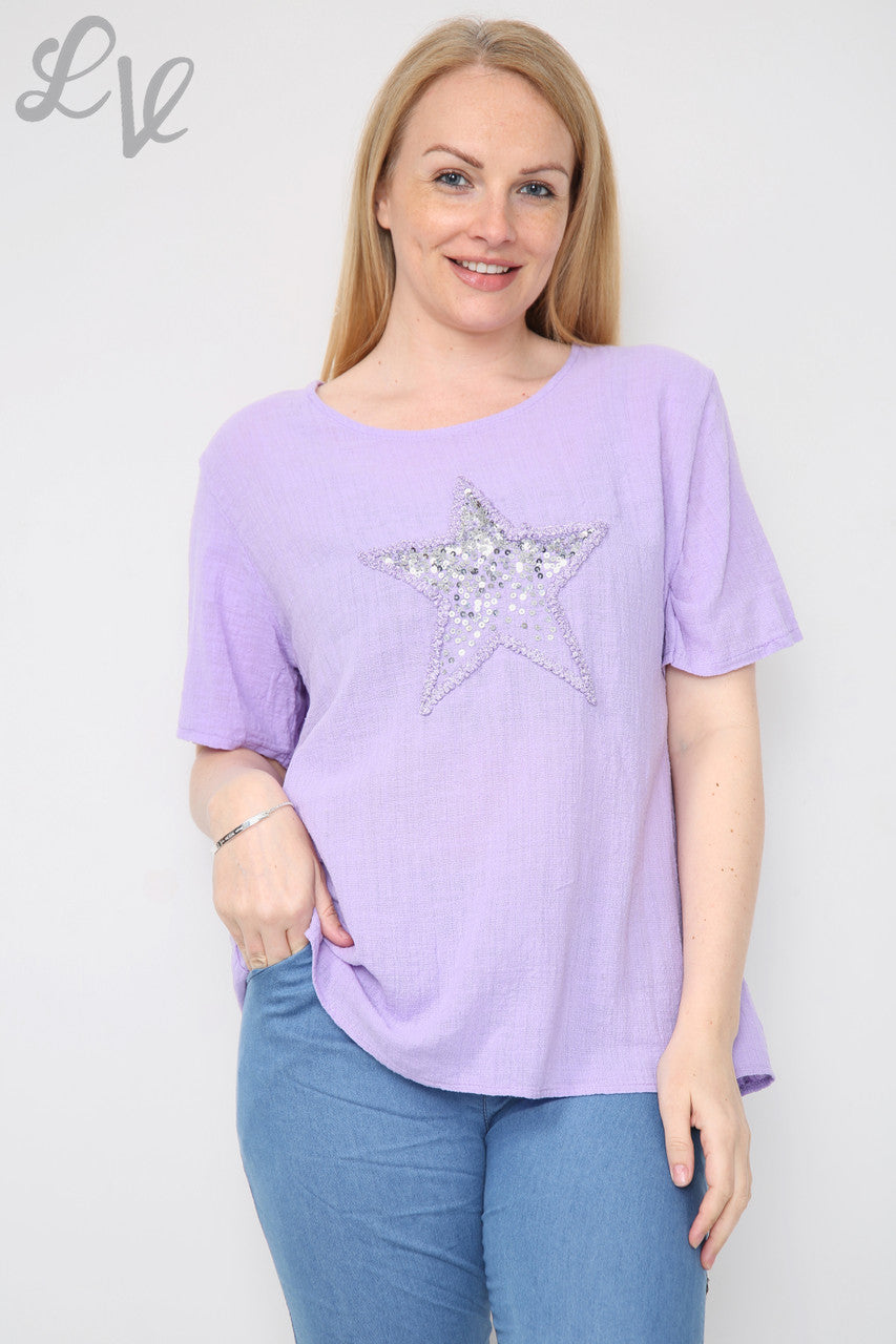 Dames Star Pailletten Top Paars Stukprijs € 8,99