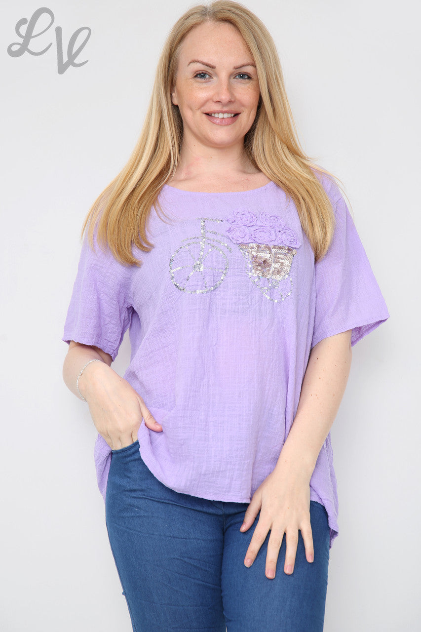 Ladies Bicycle Sequin Top Purple Unit Price £8.99