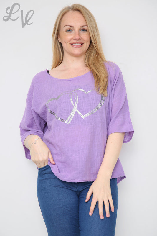 Ladies Double Foil Heart Top Purple Unit Price £7.99
