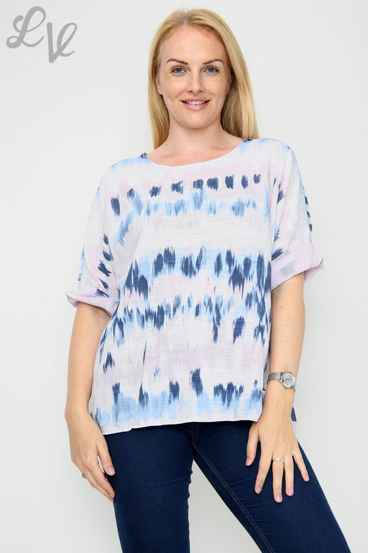 Ladies Tie Dye Stripes Print Simple Top Purple Unit Price £7.99