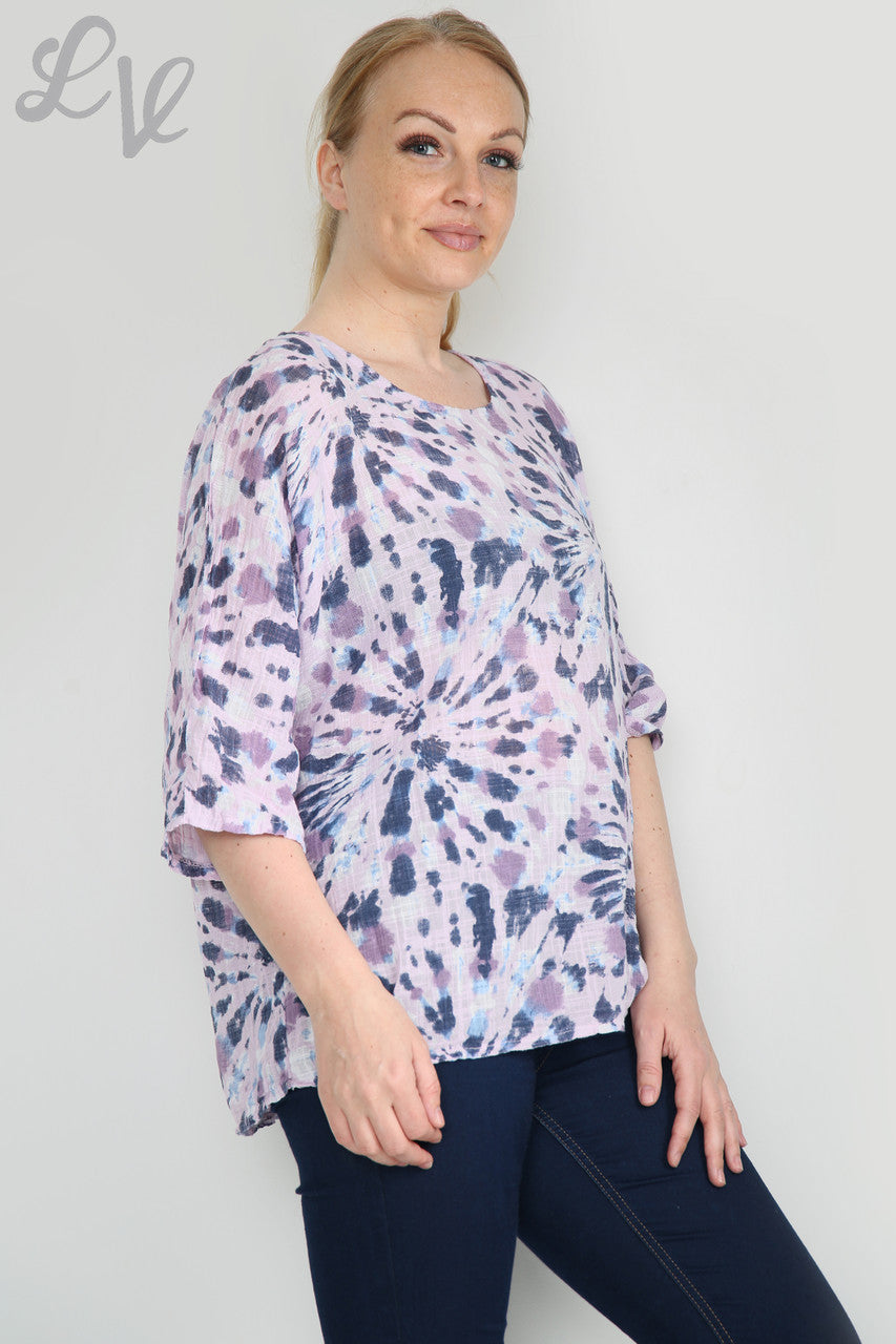 Dames Tie-dye print eenvoudige top paars Stukprijs €7,99