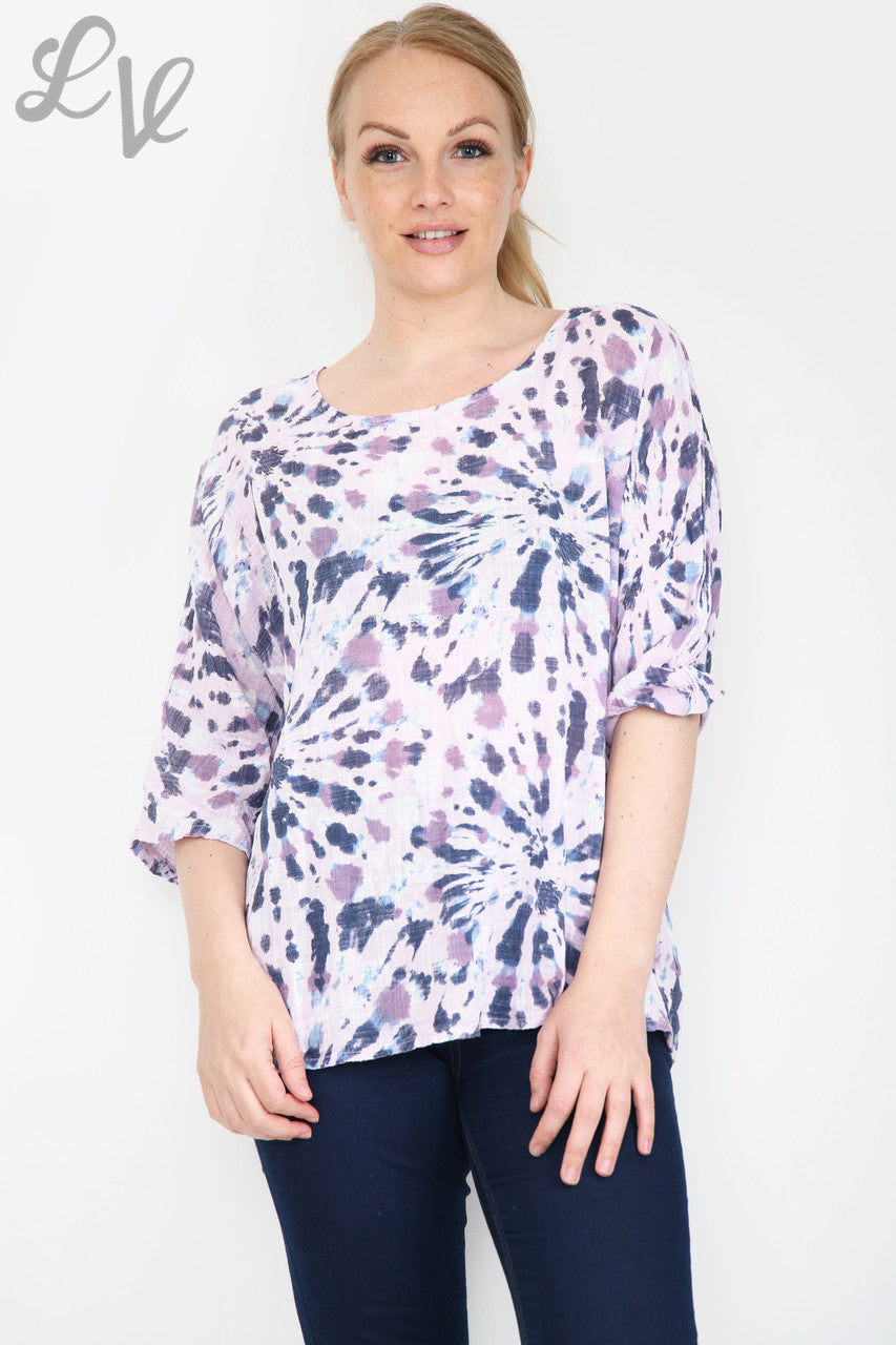 Dames Tie-dye print eenvoudige top paars Stukprijs €7,99