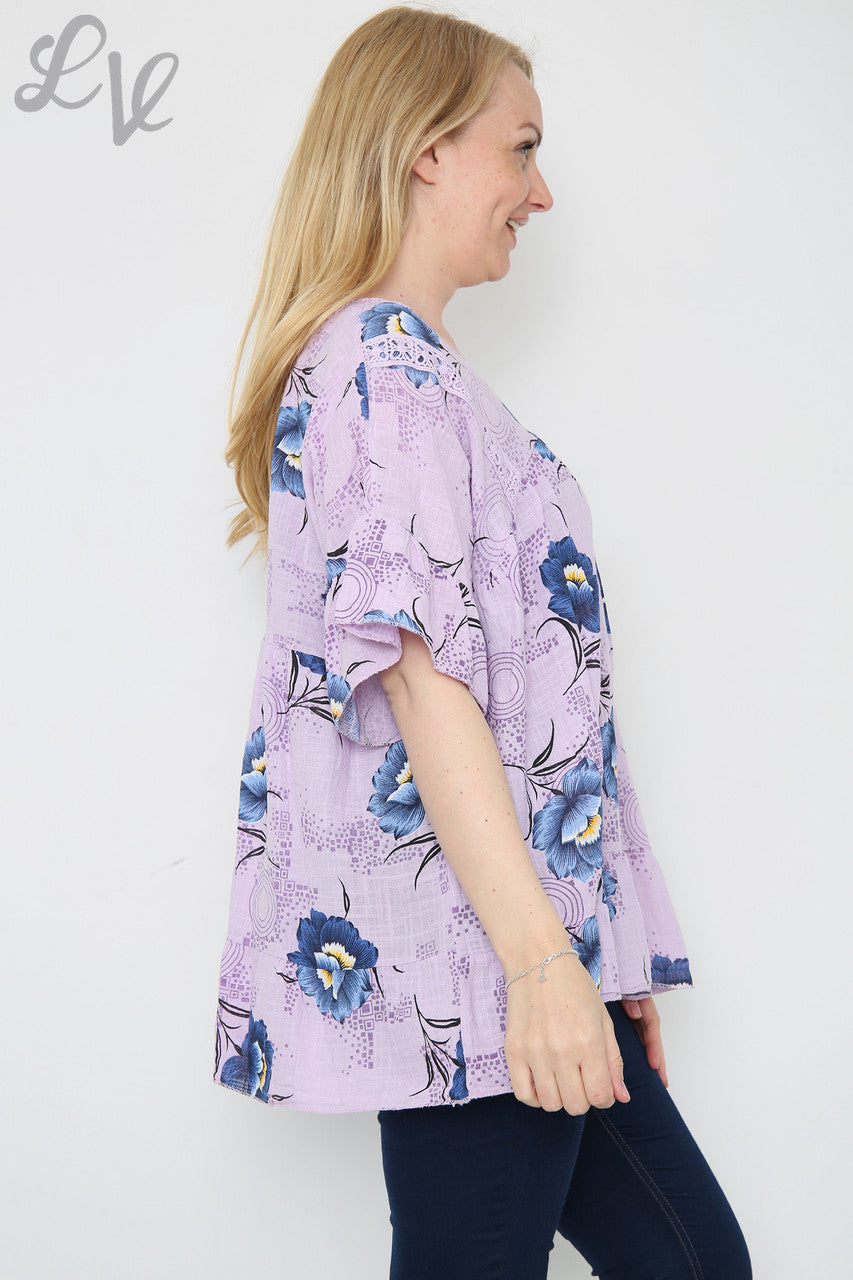 Ladies Flower Stem Print Top Purple Unit Price £7.99