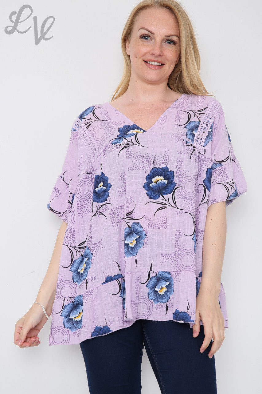 Ladies Flower Stem Print Top Purple Unit Price £7.99