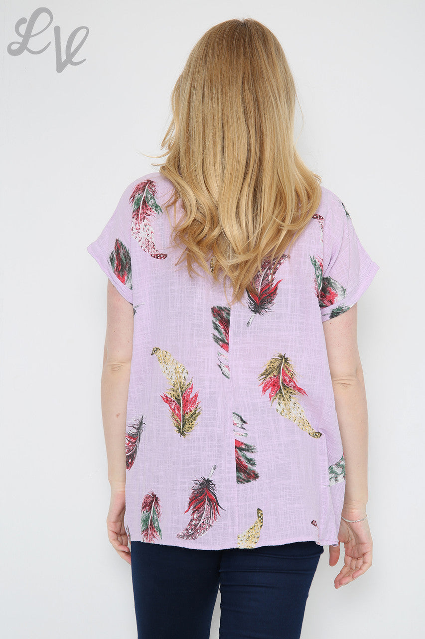 Ladies Colourful Feather Printed Top Purple Unit Price £9.99